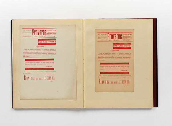 Proverbe. – Et autour de Proverbe, Paul Eluard (French, Saint-Denis 1895–1952 Charenton-le-Pont), Paper [assemblage of texts, letters, autographed manuscripts, and photos related to the journal Proverbe, with contributions from Tristan Tzara, Philippe Soupault, and Jean Paulhan bound together by J. De Gonet]