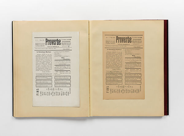 Proverbe. – Et autour de Proverbe, Paul Eluard (French, Saint-Denis 1895–1952 Charenton-le-Pont), Paper [assemblage of texts, letters, autographed manuscripts, and photos related to the journal Proverbe, with contributions from Tristan Tzara, Philippe Soupault, and Jean Paulhan bound together by J. De Gonet]