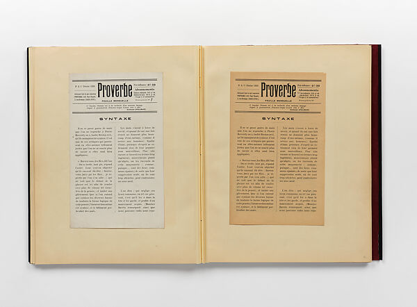 Proverbe. – Et autour de Proverbe, Paul Eluard (French, Saint-Denis 1895–1952 Charenton-le-Pont), Paper [assemblage of texts, letters, autographed manuscripts, and photos related to the journal Proverbe, with contributions from Tristan Tzara, Philippe Soupault, and Jean Paulhan bound together by J. De Gonet]