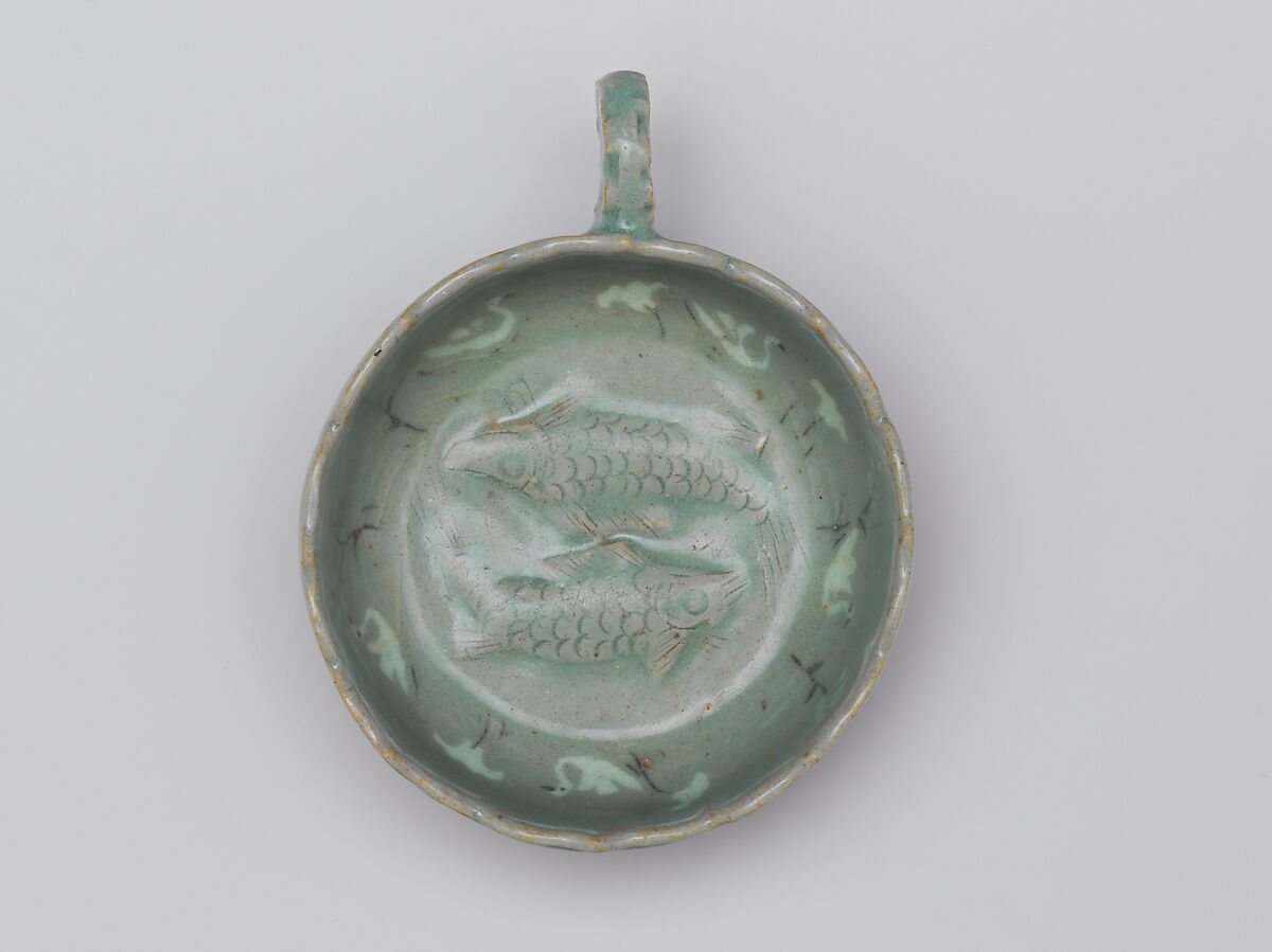 Cup with handle, Stoneware with inlaid and molded decoration under celadon glaze, Korea