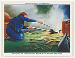 Removal of incendiary bomb with scoop and hoe, from 