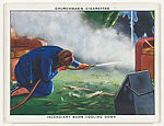 Incendiary bomb cooling down (preliminary fire extinguishing with jet from stirrup hand pump), from 
