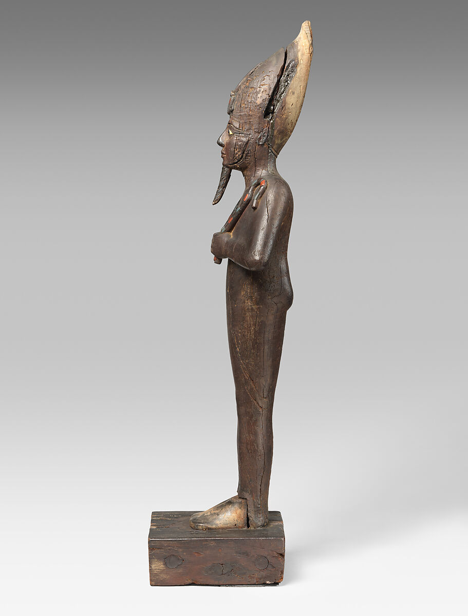Statue of Osiris, Ruler of Eternity, Wood, jasper, obsidian, bone, clinochlore, Egyptian blue, probably modern glass and blue inlays