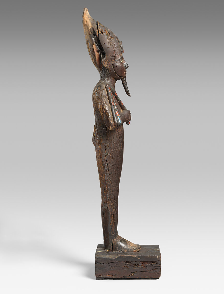 Statue of Osiris, Ruler of Eternity, Wood, jasper, obsidian, bone, clinochlore, Egyptian blue, probably modern glass and blue inlays