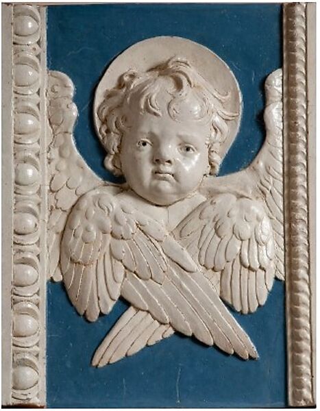 Cherub's head (one of a pair), Andrea della Robbia , and Workshop Italian, Glazed terracotta, Italian, Florence