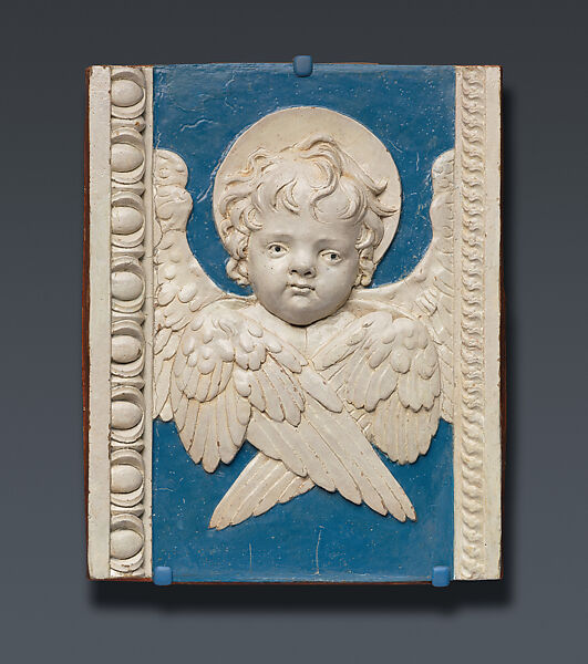 Cherub's head (one of a pair), Andrea della Robbia , and Workshop Italian, Glazed terracotta, Italian, Florence
