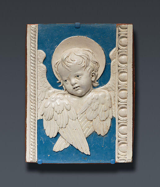Cherub's head (one of a pair), Andrea della Robbia , and Workshop Italian, Glazed terracotta, Italian, Florence