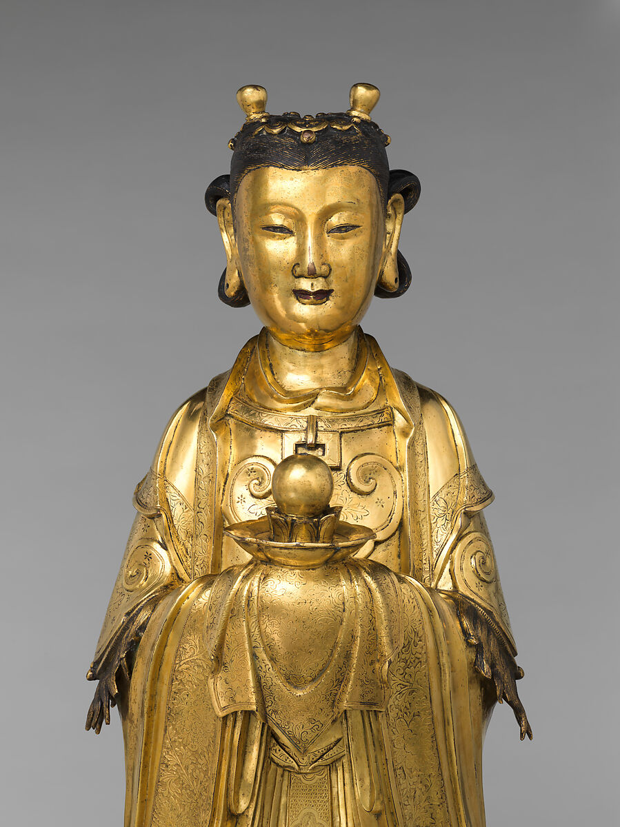 Dragon Girl (Longnü), Gilt copper alloy, China