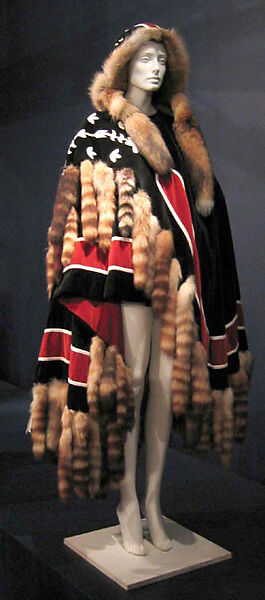 Cape, Giorgio di Sant'Angelo (American, born Italy, 1933–1989), cotton, fur, plastic (vinyl), feathers, American