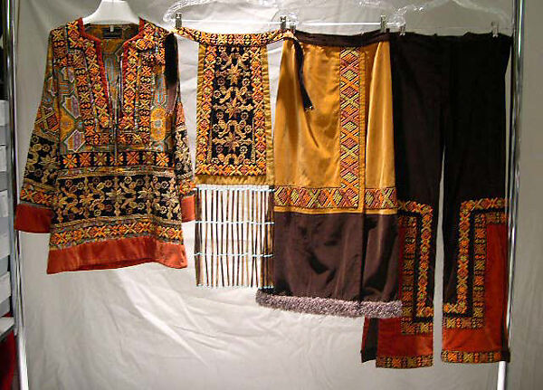 Ensemble, Giorgio di Sant'Angelo (American, born Italy, 1933–1989), (a) wool, cotton; (b,c) cotton; (d) cotton, wood, glass, American