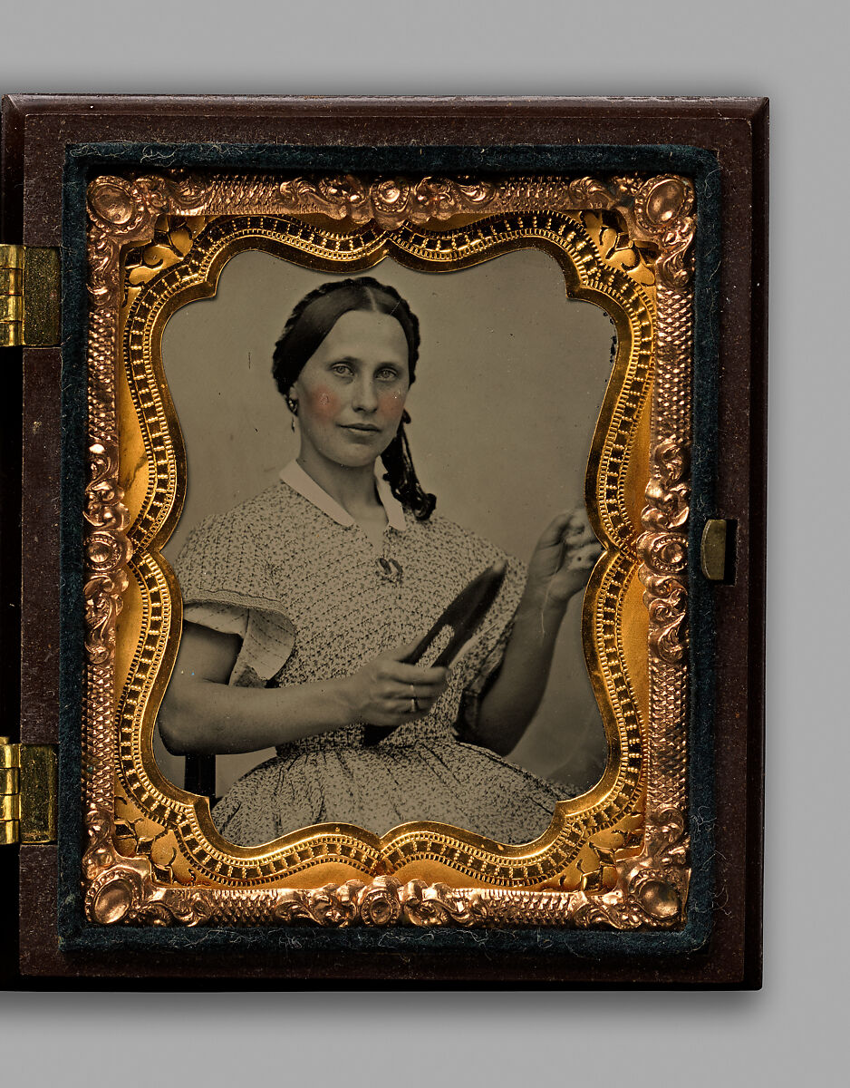 [Woman Holding Shuttle], Unknown, Ambrotype