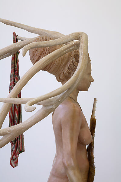 Warrior with Cloak and Shield, Bharti Kher (British-Indian, born London, 1969), Resin, banana leaf, cotton, stainless steel