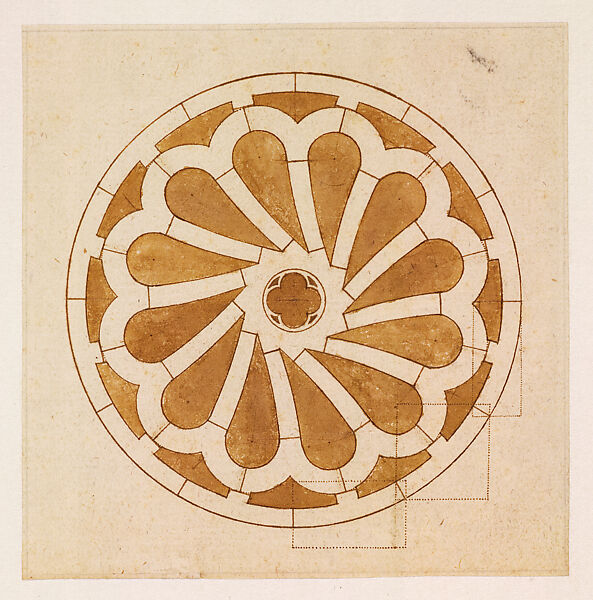 Diagrams of a Rose Window Specifying the Carved Relief and Stone Elements, Robert Smythson, Pen and brown ink with wash