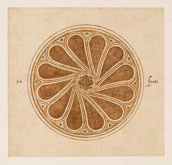 Diagrams of a Rose Window Specifying the Carved Relief and Stone Elements, Robert Smythson (English, ca. 1535–1614), Pen and brown ink with wash