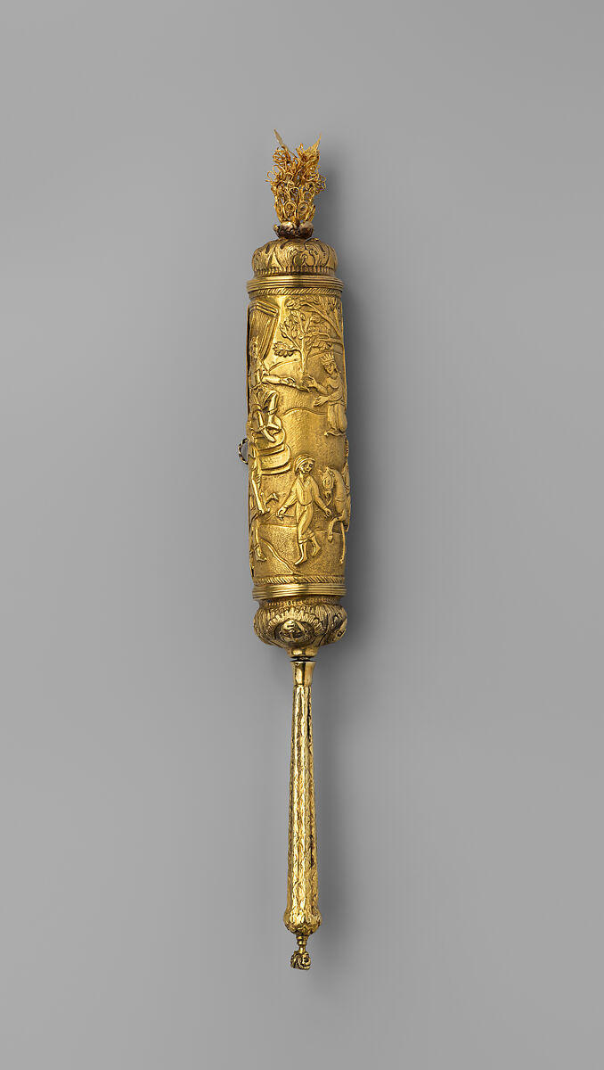 Esther Scroll and Case, Gold, white metal; ink on parchment, Italian