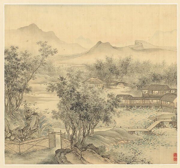 Landscapes, Tao Hong (Chinese, active ca. 1610-40s), Album of five leaves; ink and color on silk, China