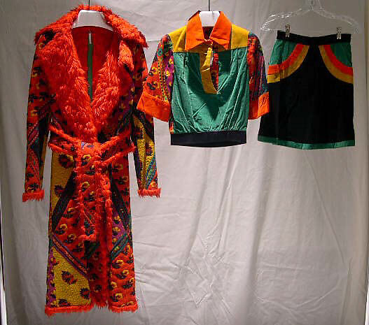 Ensemble, Giorgio di Sant'Angelo (American, born Italy, 1933–1989), (a, b) polyester, linen, cotton, plastic; (c) wool, synthetic fiber, wood, American