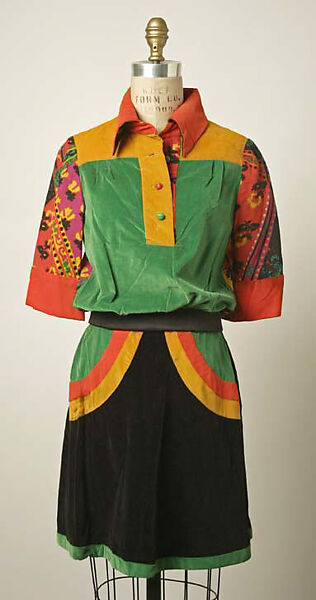 Ensemble, Giorgio di Sant&#39;Angelo (American, born Italy, 1933–1989), (a, b) polyester, linen, cotton, plastic; (c) wool, synthetic fiber, wood, American 