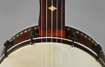 Banjo, James J. Hartel, Maple rim with rosewood veneer, cherry neck with rose fingerboard and peghead overlay, maple inlay on the fingerboard and peghead, calfskin head on the rim (w/ copper flesh hoop), American