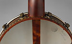 Banjo, James J. Hartel, Maple rim with rosewood veneer, cherry neck with rose fingerboard and peghead overlay, maple inlay on the fingerboard and peghead, calfskin head on the rim (w/ copper flesh hoop), American