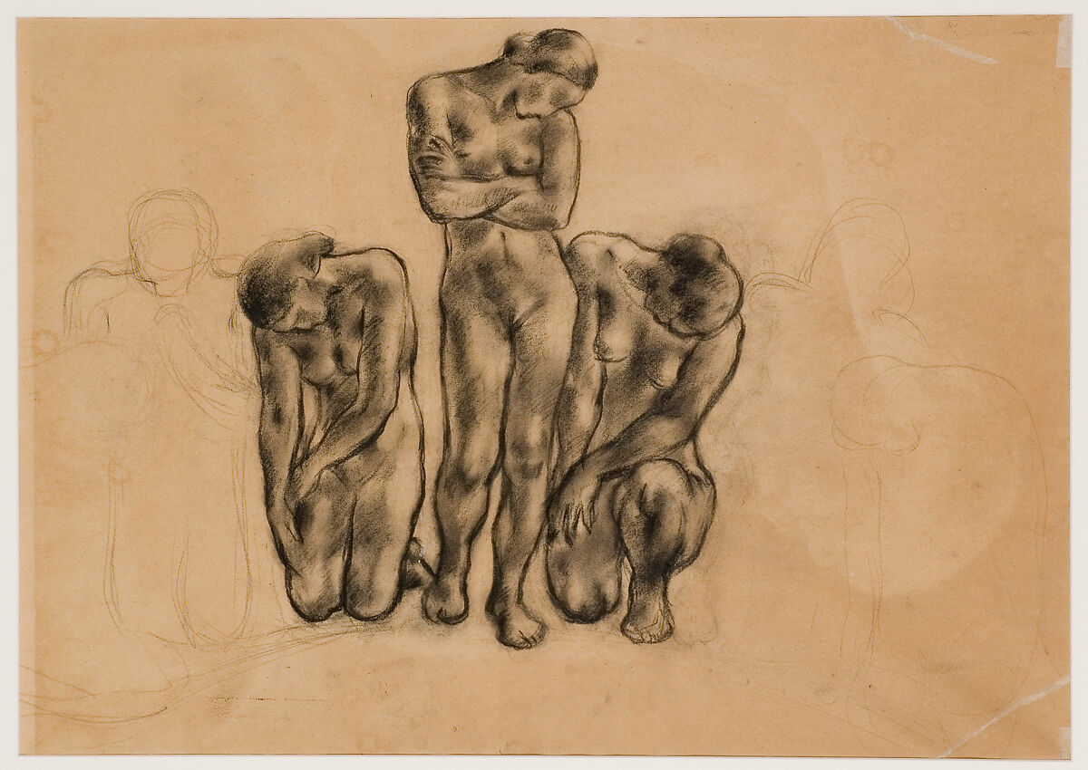 Untitled (Nude with Vase) [recto]; Group Nude Study [verso], Erzsébet Korb (Hungarian, Budapest 1899–1925), Charcoal on paper