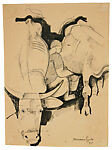 Milking, Gyula Marosán  Hungarian, India ink on paper