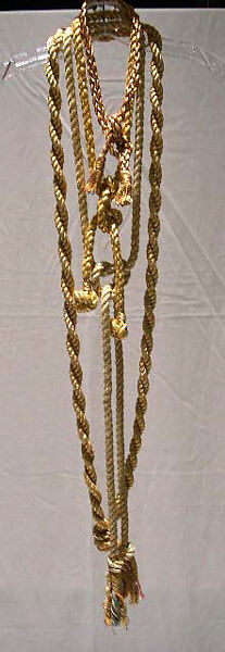 Ensemble, Giorgio di Sant'Angelo (American, born Italy, 1933–1989), (a) cotton/linen, wood; (b) nylon, wood; (c–f) cotton/metallic thread, American