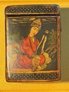 Qajar Lacquer Game Box with Thirty Four Bone Playing Cards, Box: Papier-mache; painted and varnishedCards: Bone with opaque watercolor