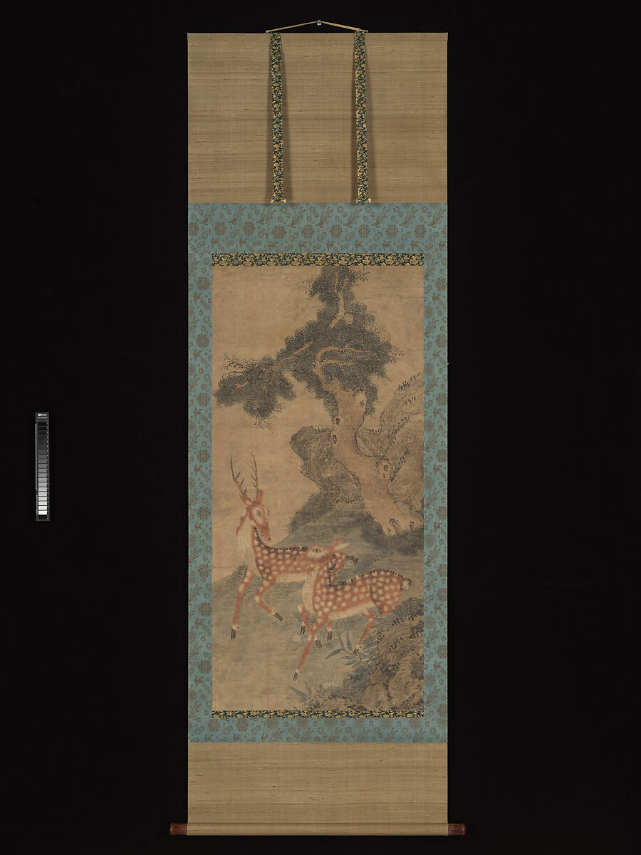 Deer under Pines, Unidentified artist, Hanging scroll; ink and color on paper, Korea