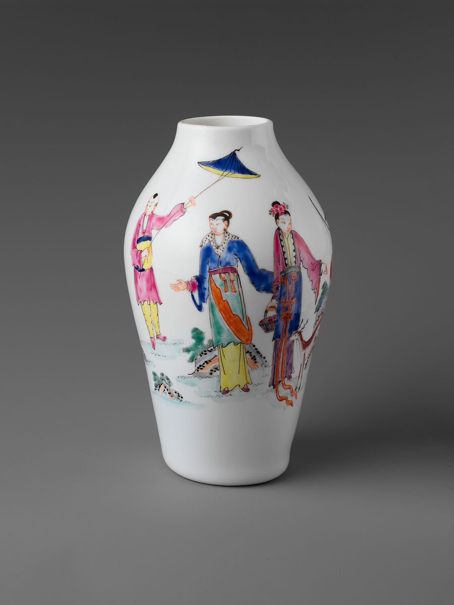 Vase, Opaque glass with enamel decoration, British 