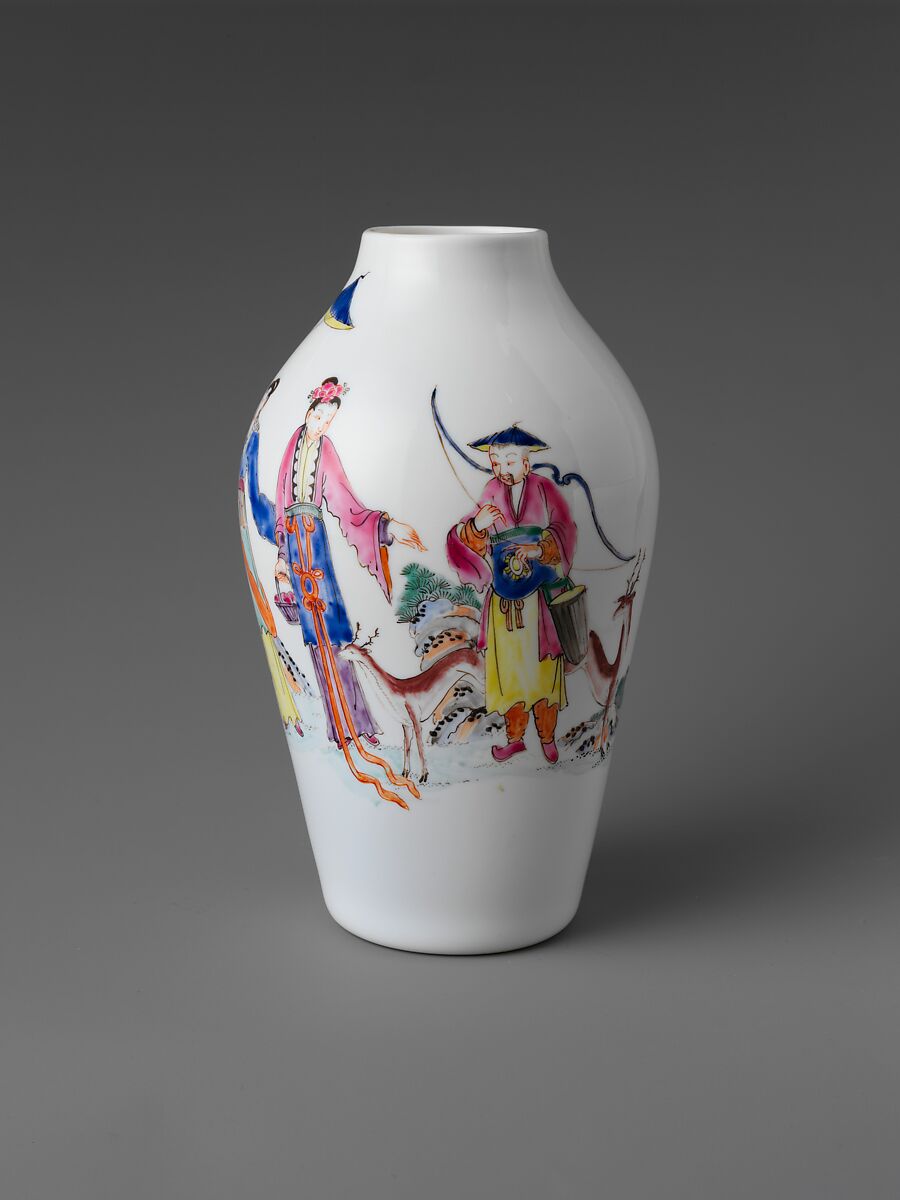Vase, Opaque glass with enamel decoration, British