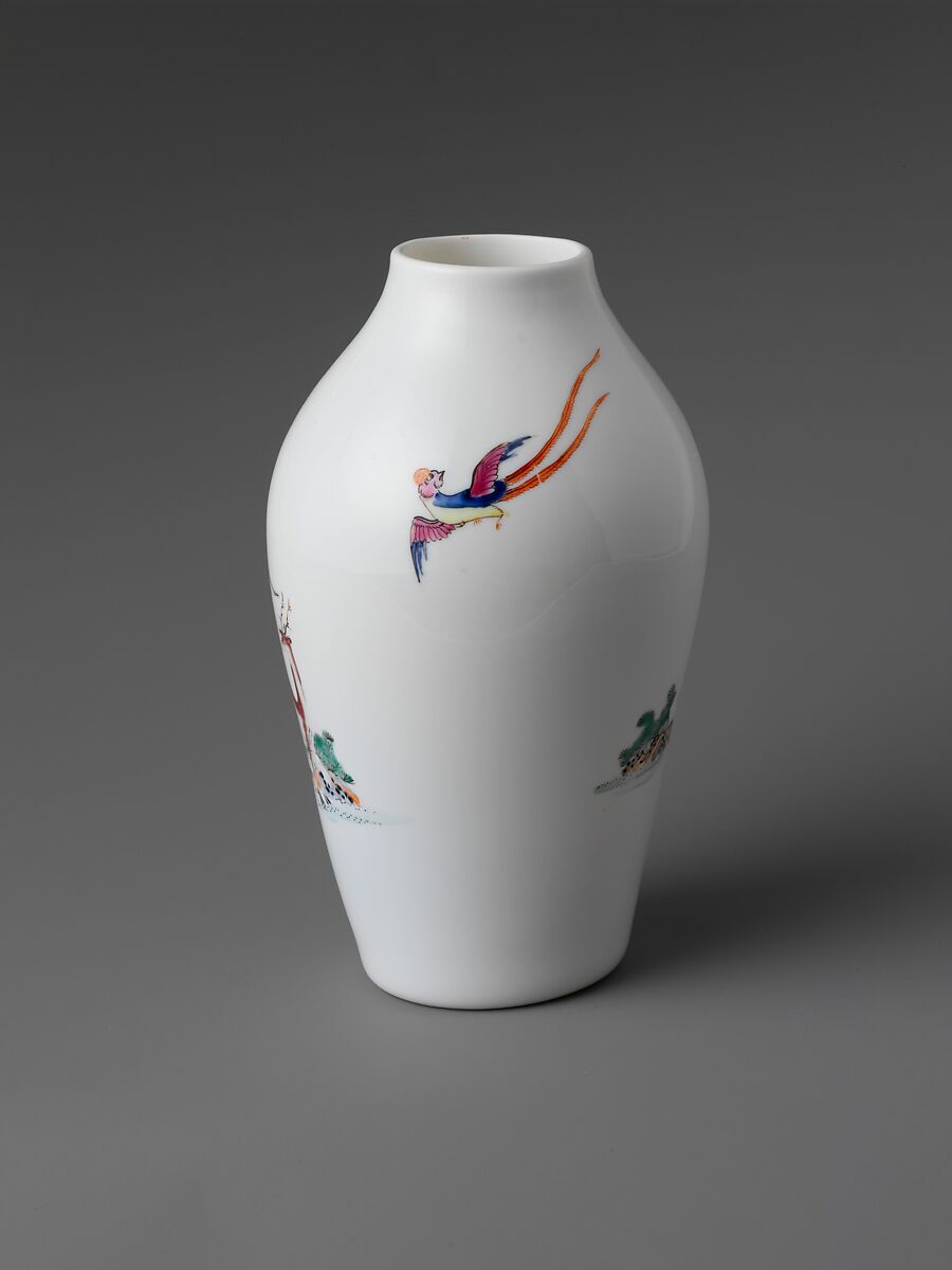 Vase, Opaque glass with enamel decoration, British