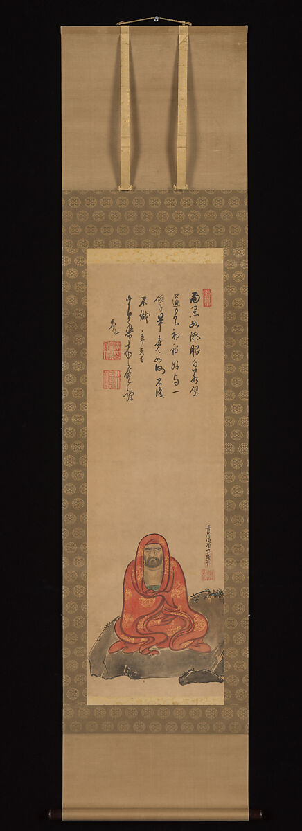 Bodhidharma, Hasegawa Hakujun (Japanese, born 1612), Hanging scroll;  ink, color and gold on paper, Japan