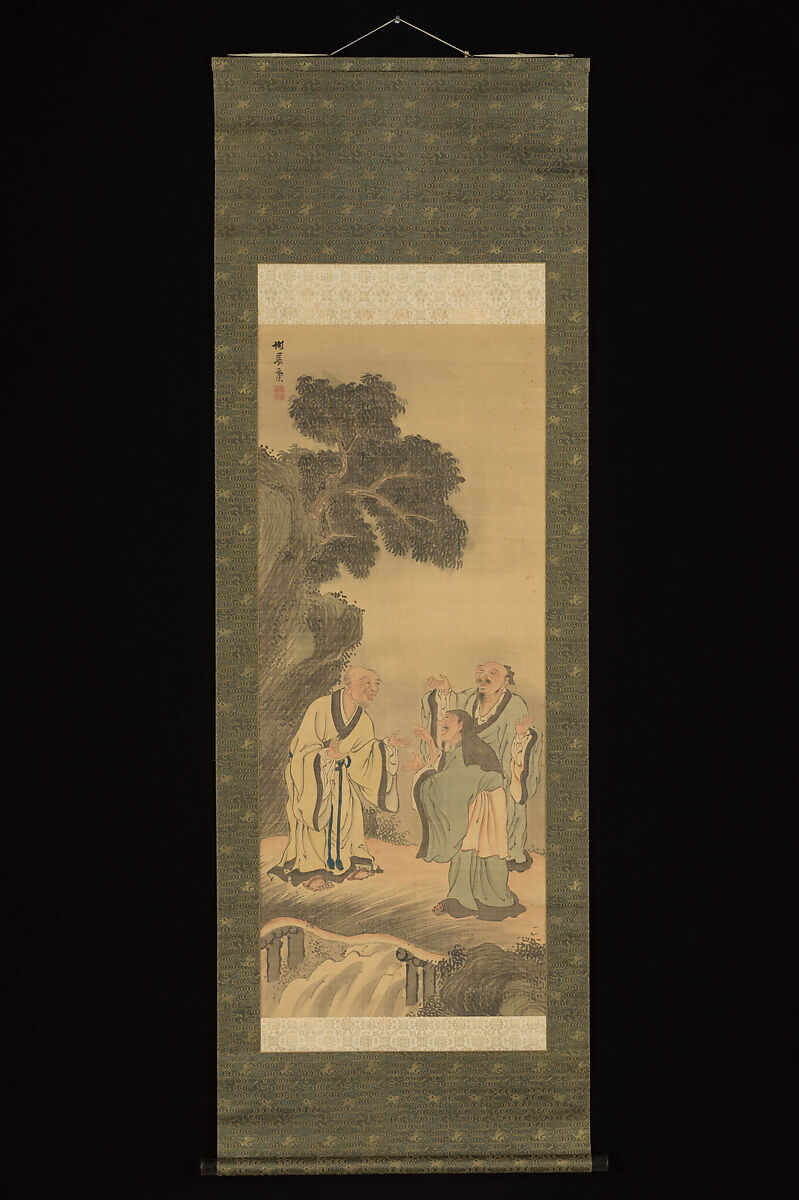 Three Laughers of Tiger Valley, Yosa Buson (Japanese, 1716–1783), Hanging scroll; ink and color on silk, Japan