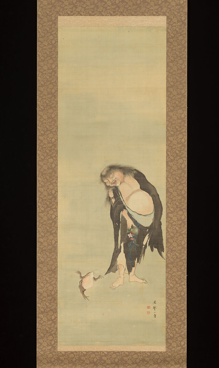 Daoist Immortal Liu Hai and Peonies, Sō Shiseki (Japanese, 1715–1786), Triptych of hanging scrolls; ink and color on silk, Japan