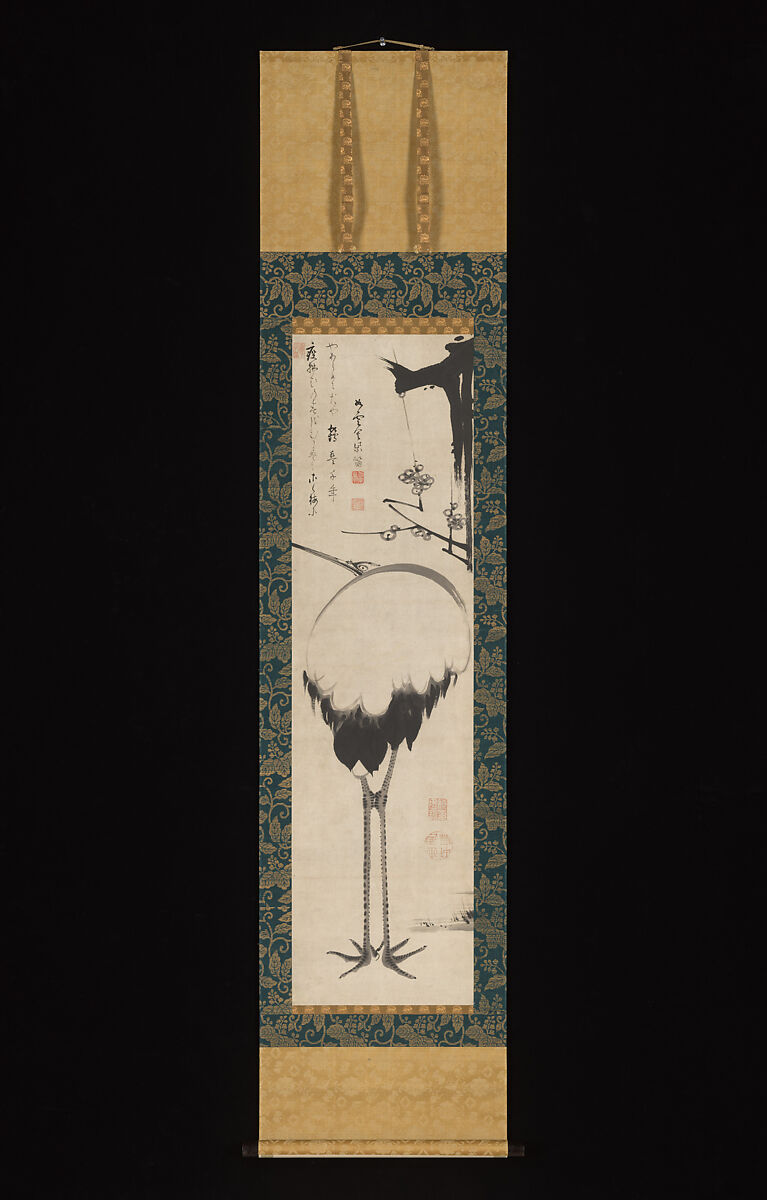 Crane and Plum, Itō Jakuchū (Japanese, 1716–1800), Hanging scroll; ink on paper, Japan