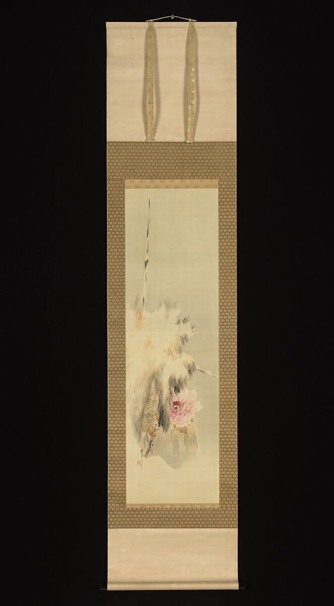 Heron under Willow (R); Winter Peony (L), Watanabe Seitei (Japanese, 1851–1918), Pair of hanging scrolls: ink and color on silk, Japan