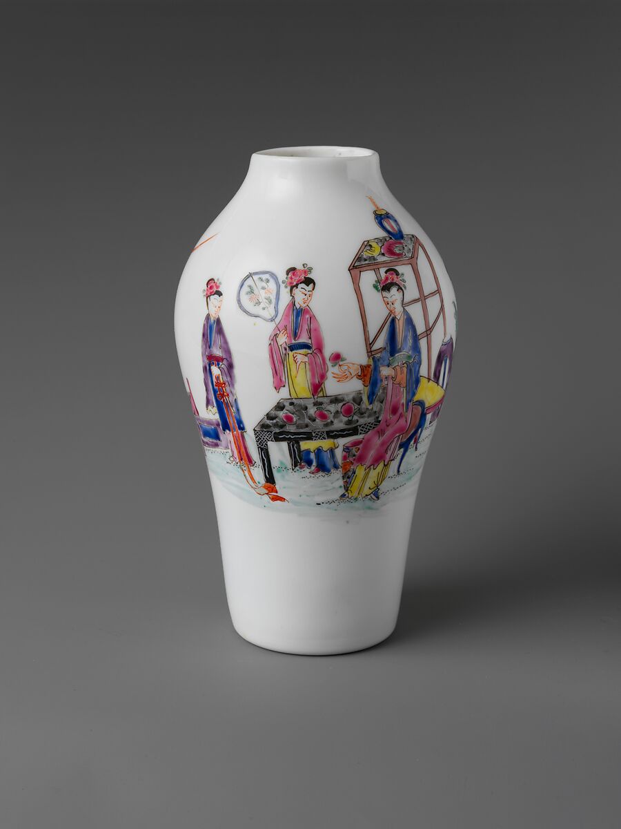 Vase, Opaque glass with enamel decoration, British 