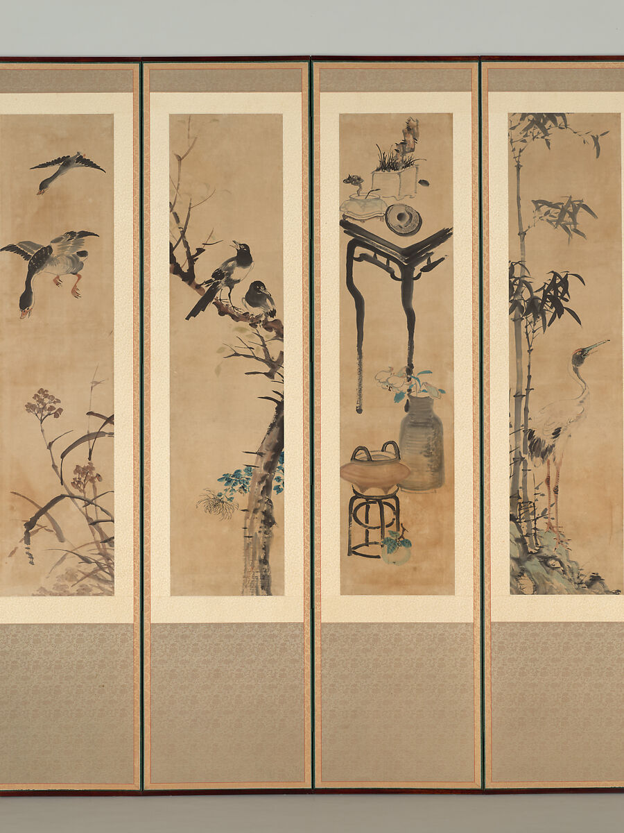 Birds, Animals, and Still-lifes, Jang Seung-eop (장승업 張承業, sobriquet: Owon 오원 吾園) (Korean, 1843–1897), Eight-panel folding screen; ink and color on panel, Korea