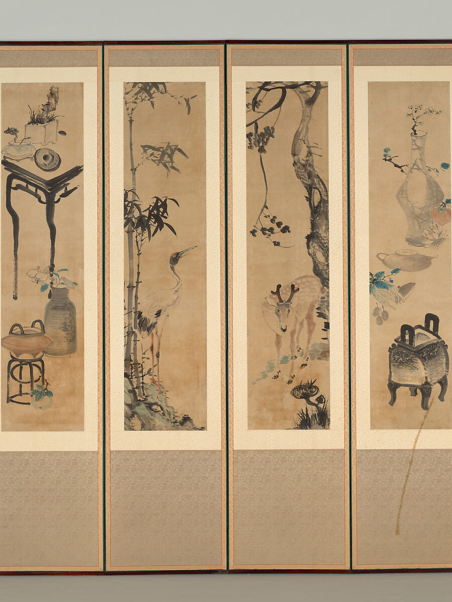 Birds, Animals, and Still-lifes, Jang Seung-eop (장승업 張承業, sobriquet: Owon 오원 吾園) (Korean, 1843–1897), Eight-panel folding screen; ink and color on panel, Korea