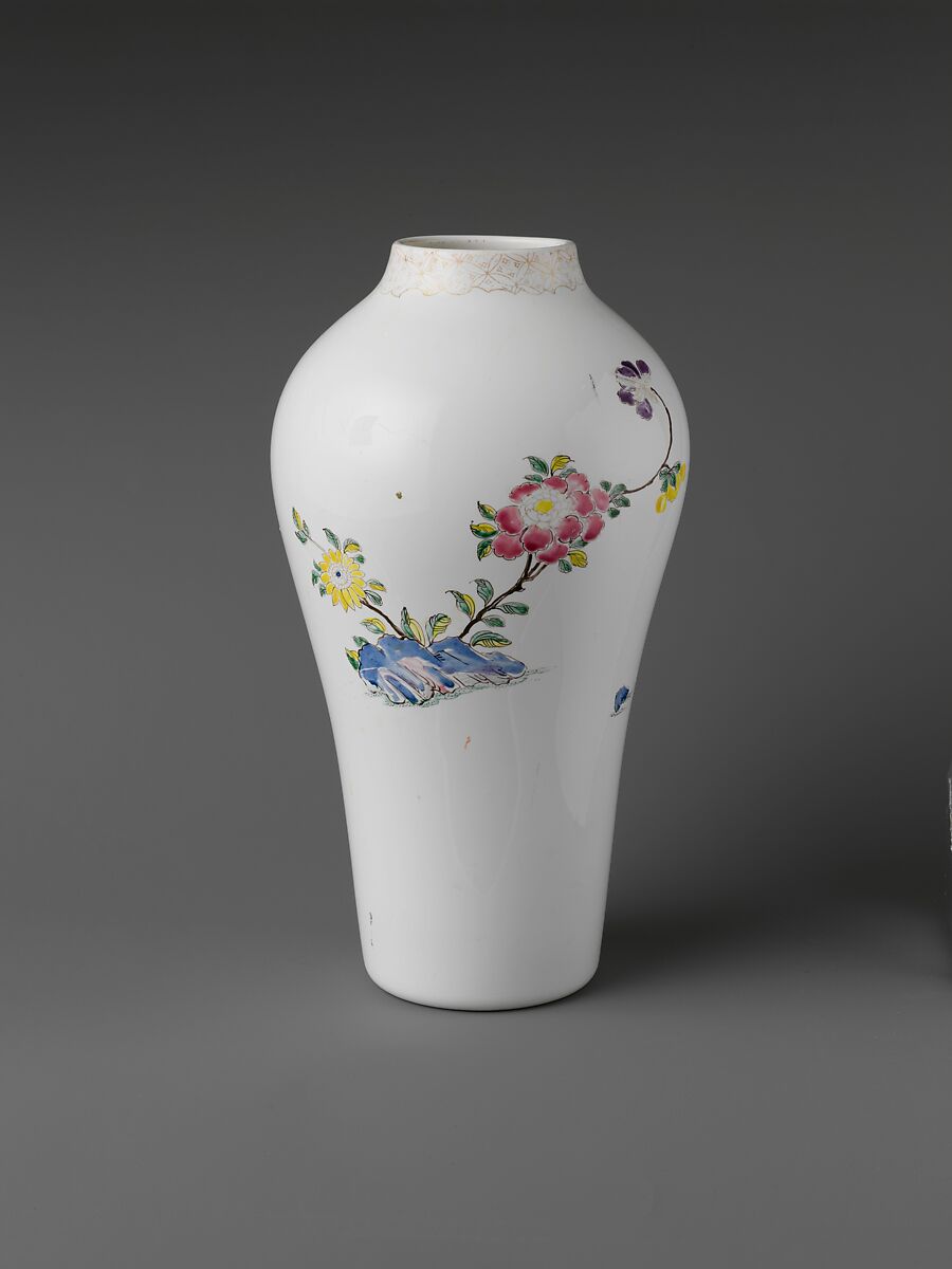 Vase, Opaque glass with enamel decoration, British
