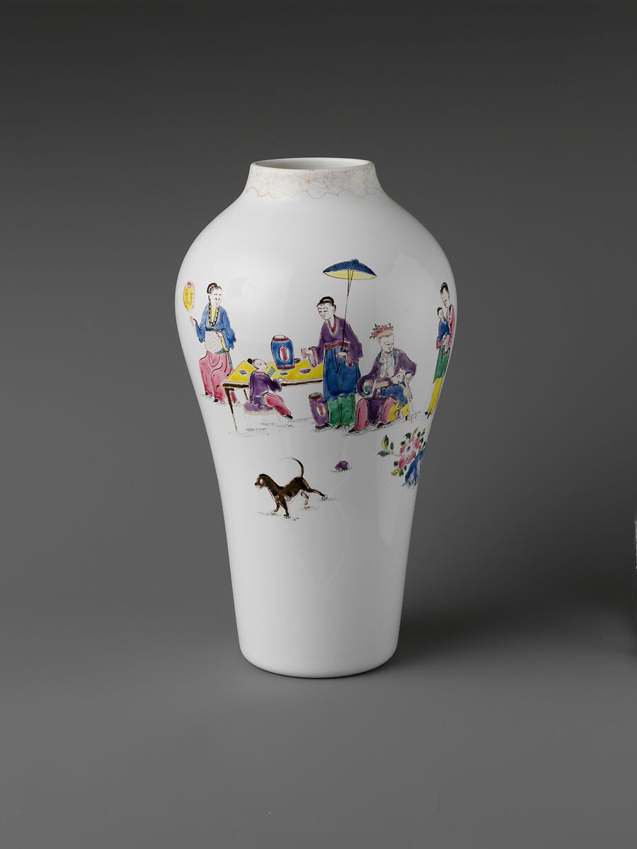 Vase, Opaque glass with enamel decoration, British 