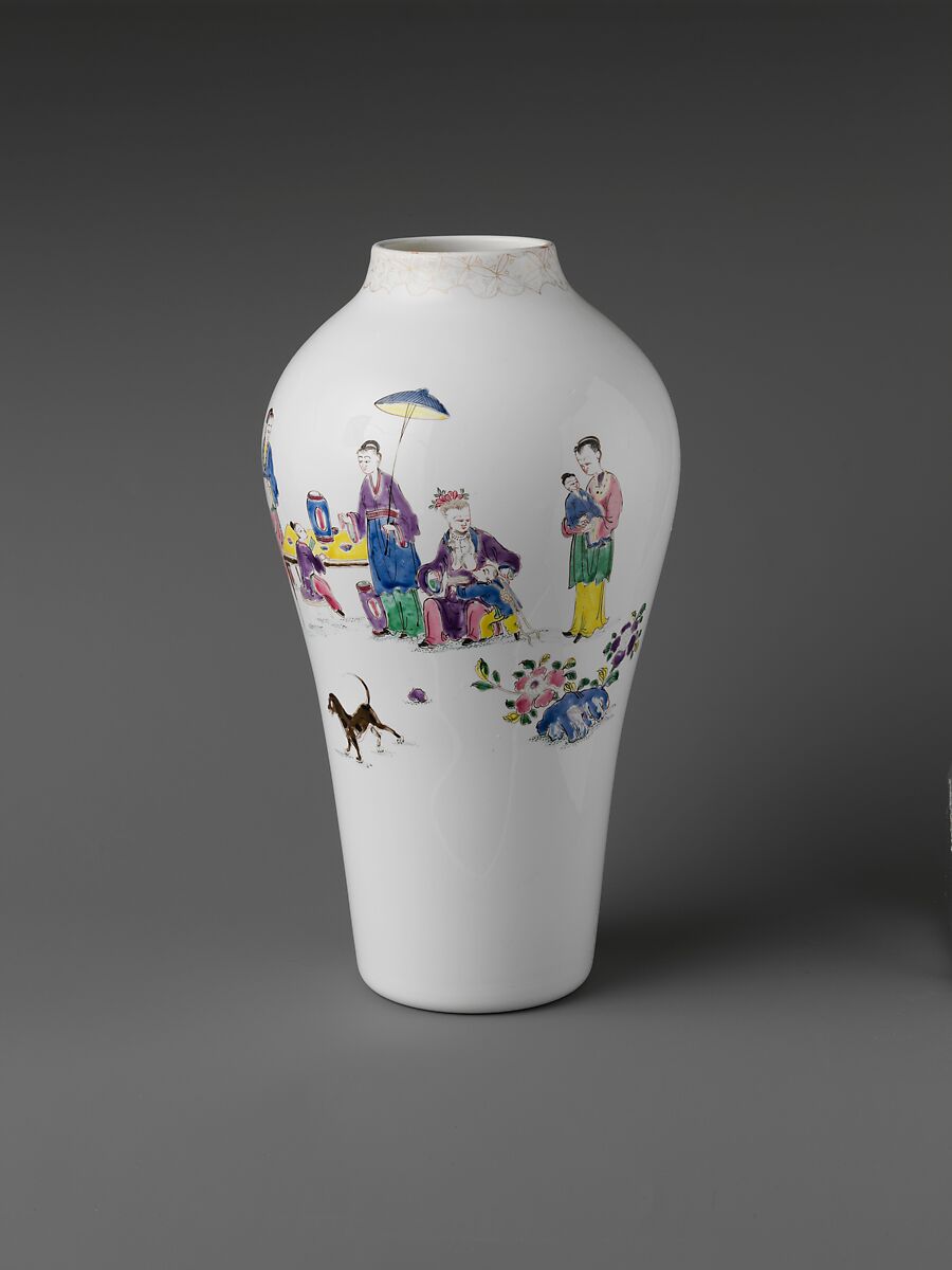 Vase, Opaque glass with enamel decoration, British