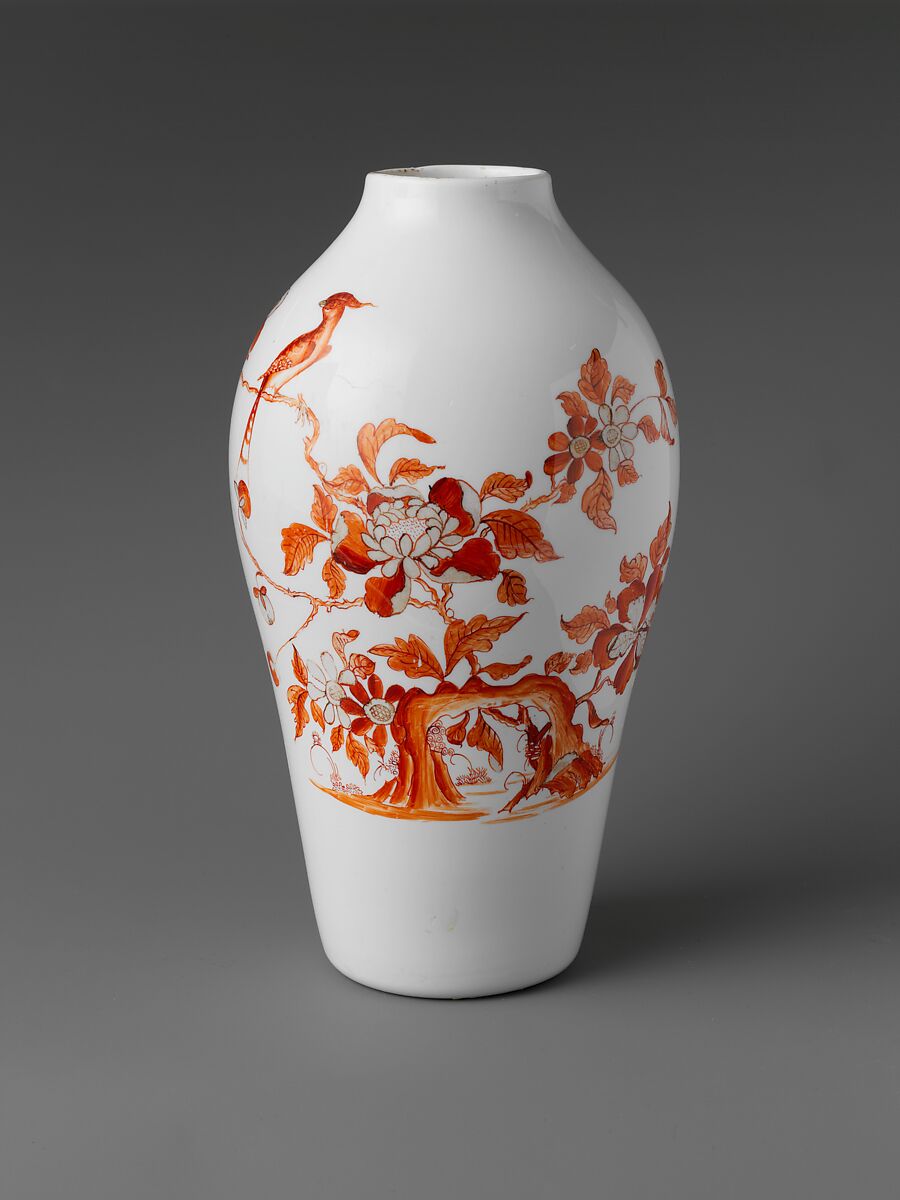 Vase, Opaque glass with enamel decoration, British 