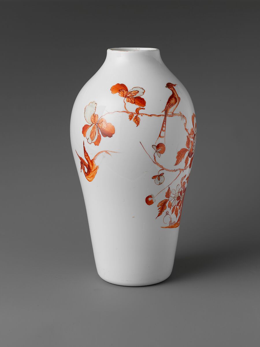 Vase, Opaque glass with enamel decoration, British
