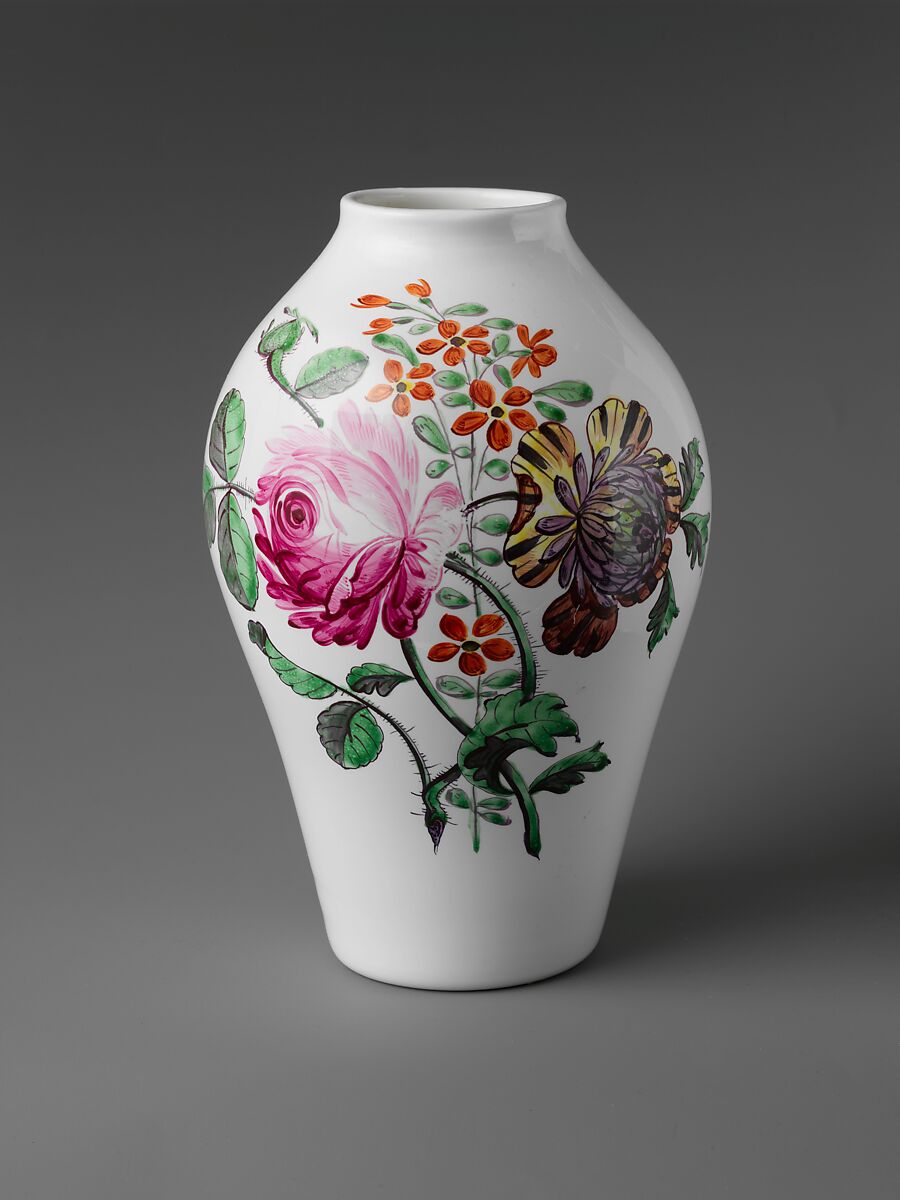 Vase, Opaque glass with enamel decoration, British 