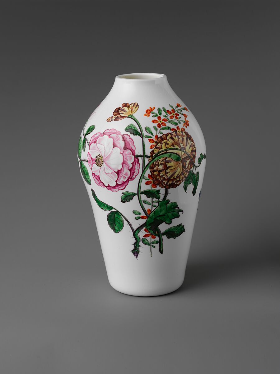 Vase, Opaque glass with enamel decoration, British 