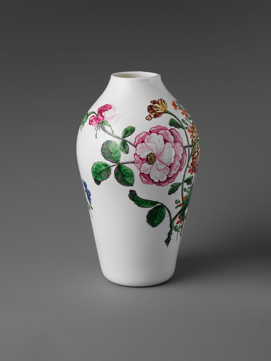 Vase, Opaque glass with enamel decoration, British