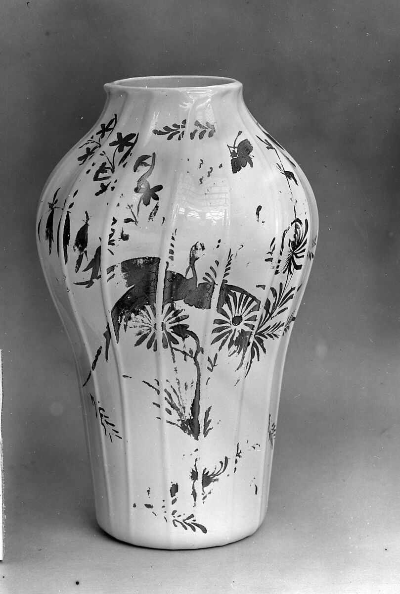 Vase, Opaque glass with enamel decoration, British