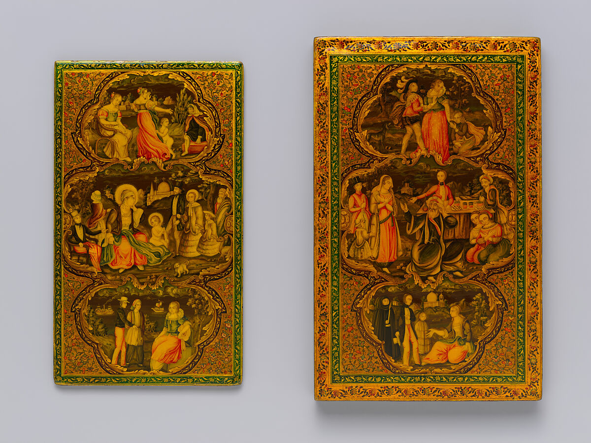 Mirror Case Depicting Crucifixion Scene, Muhammad Isma'il Isfahani (Iranian, 1814–1892), Pasteboard, papier-maché; opaque watercolor, gilded, and lacquered